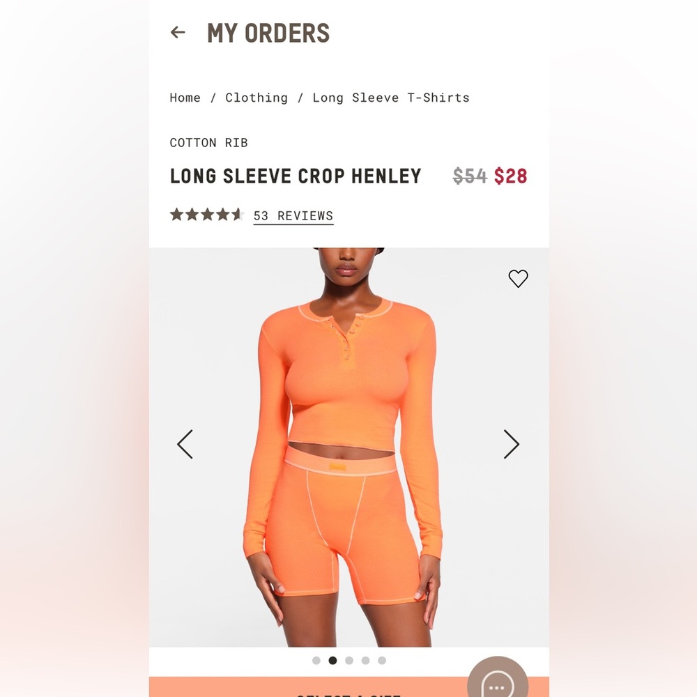 SKIMS cotton rib long sleeve Henley apricot SOLD OUT COLOR - Picture 2 of 5